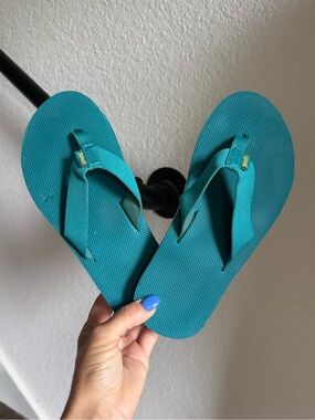 Teva Mush Mandalyn Wedge Teal/Yellow/White Flip Flops sz: 6